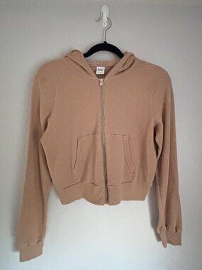 TNA Zip Up Waffle Knit Classic Fit Hoodie Tan Camel Sz. M